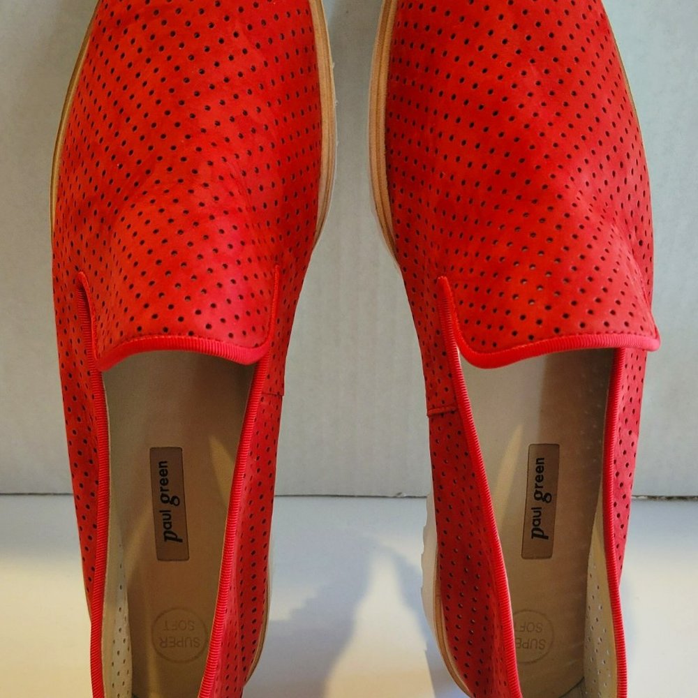 PAUL GREEN Womens Red 1/2" Platform Cailey Slip On Leather Loafers 10.5